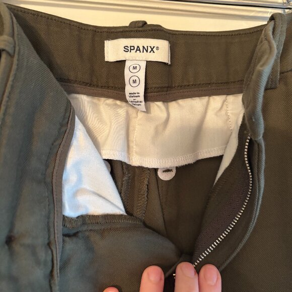 SPANX Stretch Twill Cropped Wide Leg Pant Petite Medium Dark Pine - Picture 2 of 7